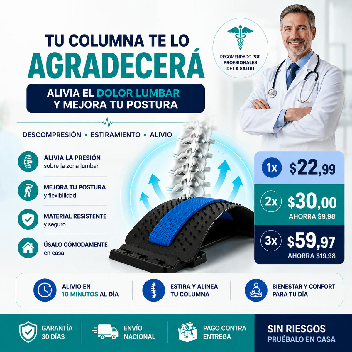 ESTIRADOR LUMBAR Y DE ESPALDA — ALIVIO DE ESPALDA EN 5 MIN